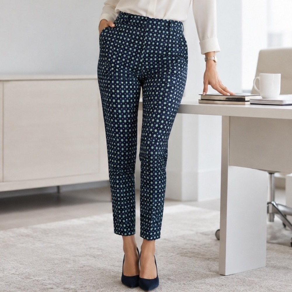 Charter Club Womens Ankle Pants Navy Green Floral Tummy Slimming 10 Office NEW